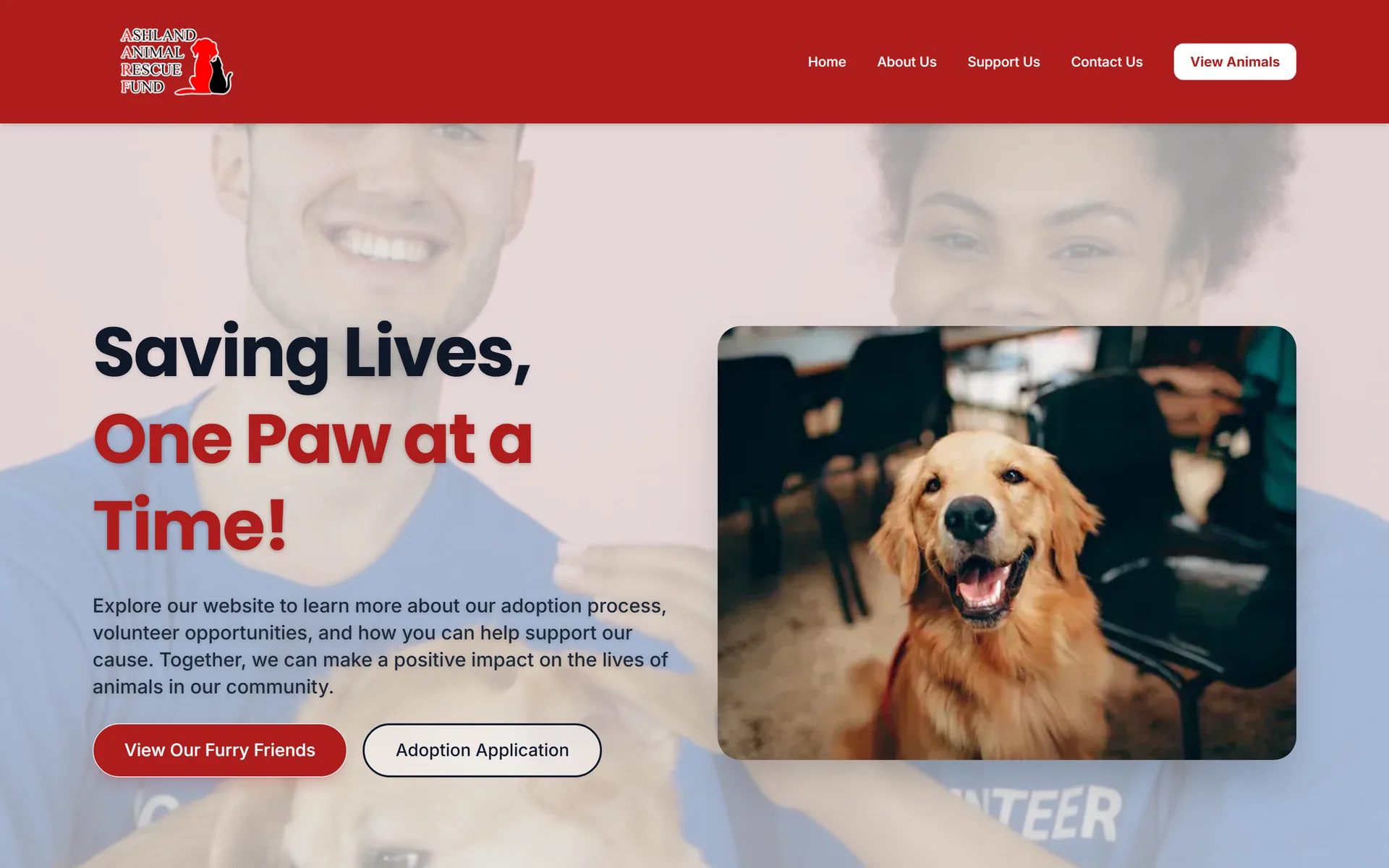 Ashland Animal Rescue Fund website on a desktop screen