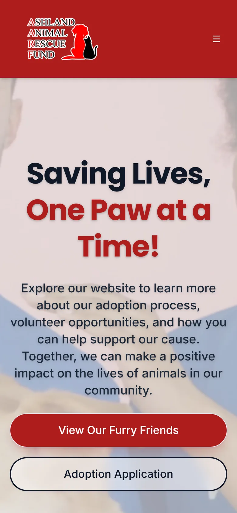 Ashland Animal Rescue Fund website on a phone
